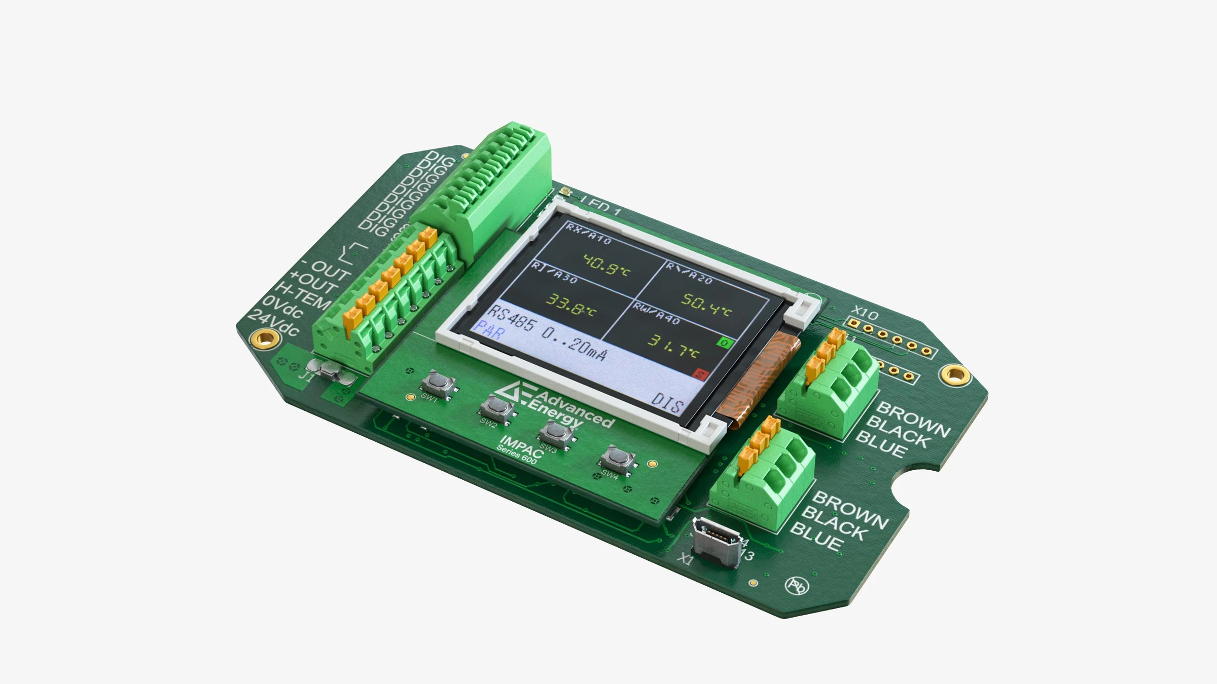 green PCB board 3D CGI product visualization