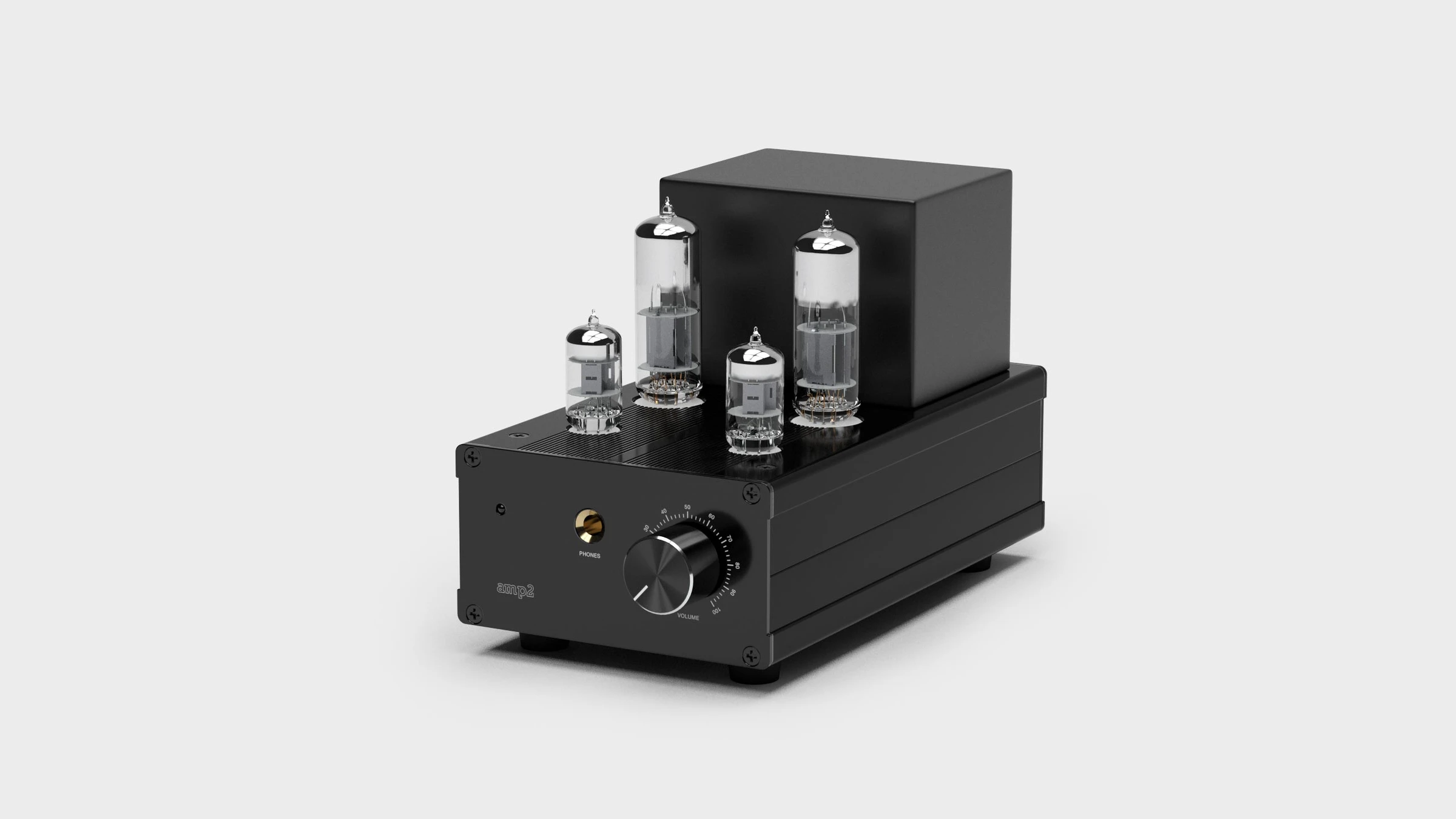 hifi tube amplifier black 3D CGI product visualization