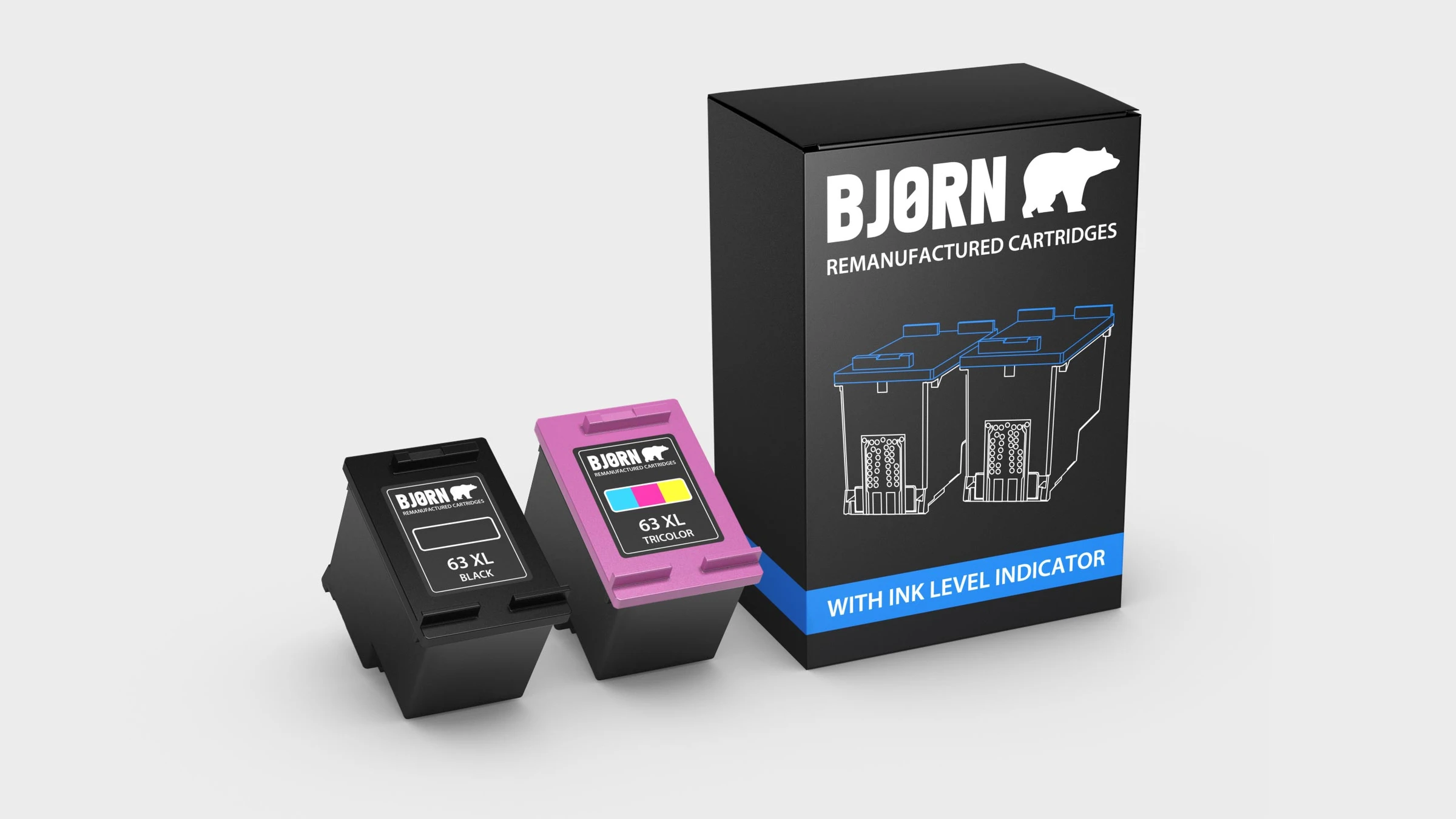 ink cartridges with packaging 3D CGI product visualization